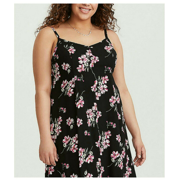 Torrid Midi Dress Blk Floral Challis 3X - Picture 4 of 4